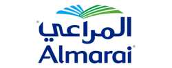 Almarai logo with Arabic and English text and a stylized green and blue graphic element.