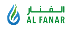 Al Fanar logo with a blue and green flame icon and text in Arabic and English.